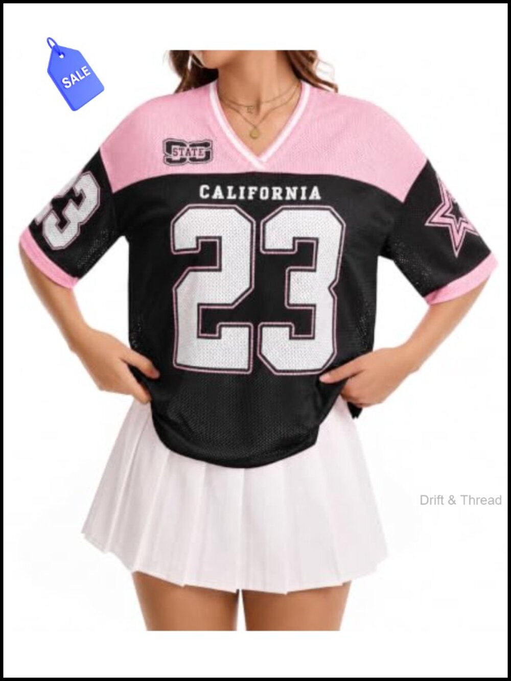 Women's Y2K Graphic Jersey Shirt Mesh Oversized V-Neck Streetwear